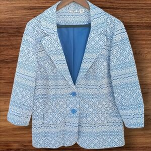 Cato Blue & White Lace Pattern Blazer – Size XL